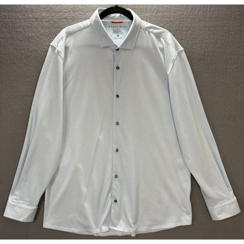 Stone‎ Rose Shirt Men Size 2XL Blue Button Up Long Sleeve Dresswear  Preppy